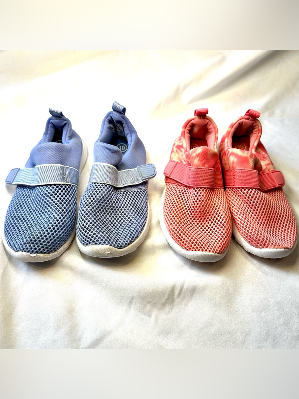 Two pairs of Kids Slip-On Mesh water shoes in Blue and Coral